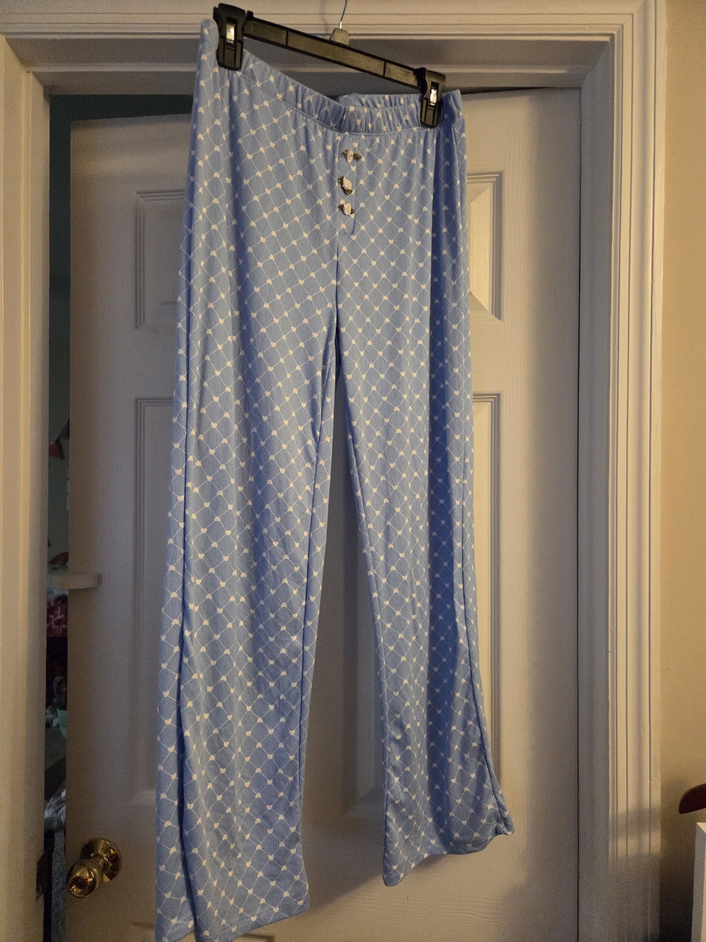Sweet soft blue & white heart pajama pants w flower details Strawberry Skye S